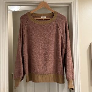 Umgee Textured Tan Crew Neck Sweater